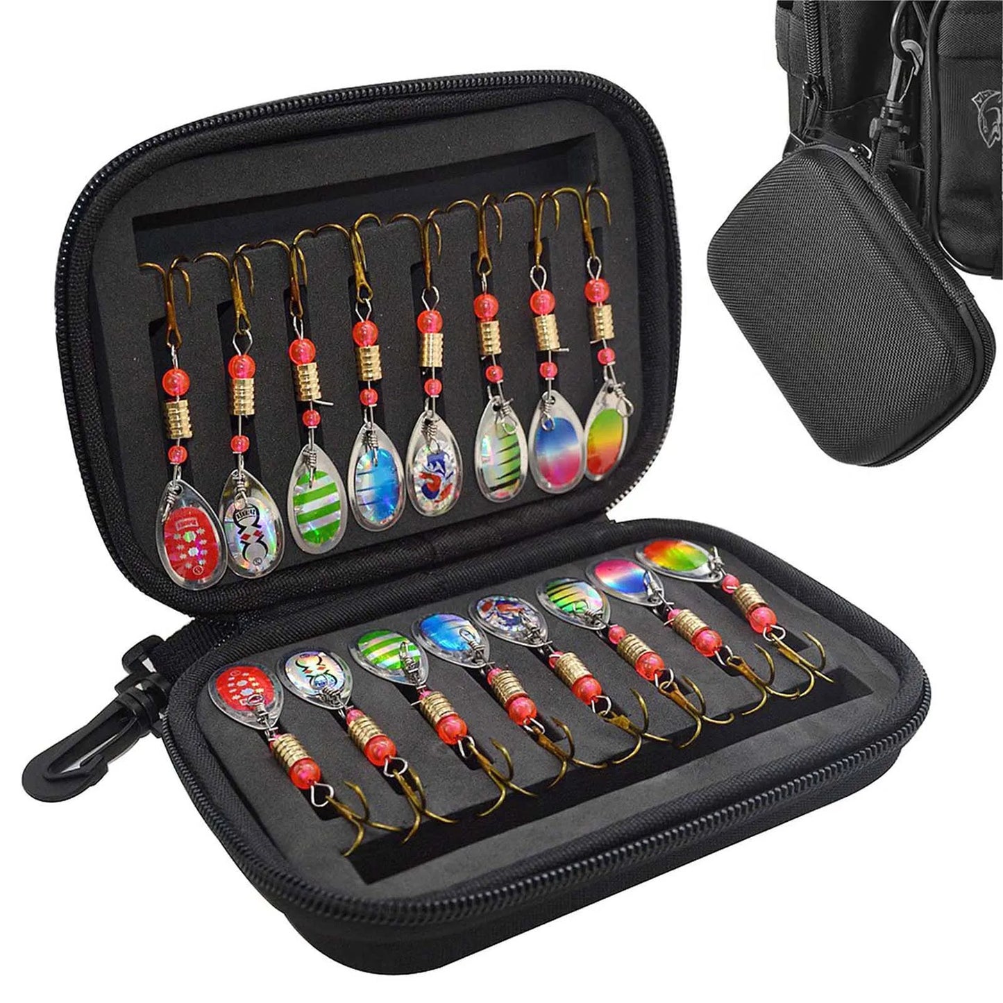 16Pcs Spinner Lure Fishing Set with Hand Crank for Pike Walleye Trout Bass Salmon Continuous Flickering Vibration Effect